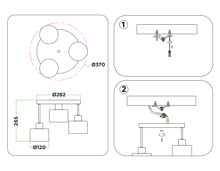 TR8121/3 BK/BS черный/латунь E27*3 max 40W D370*265
